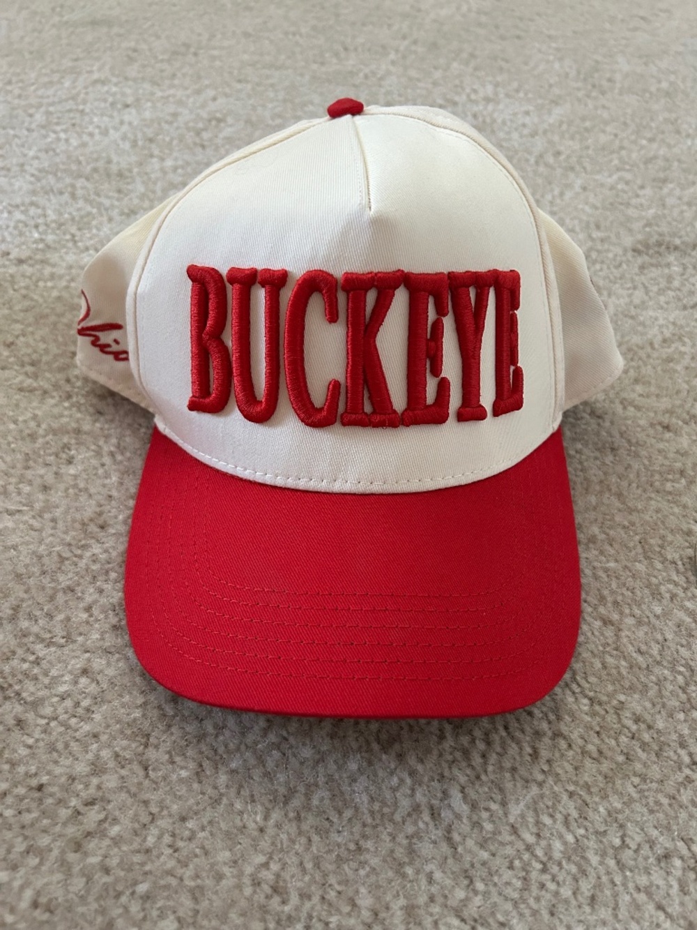 Ohio Buckeye Embroidered Hat by Otto One Size Fits Most Cream/Red Football